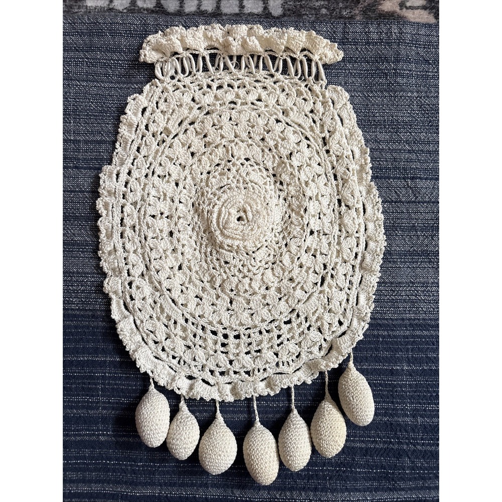Antique Crochet Lace Tatted Drawstring Purse Edwardian‎ Victorian Wedding